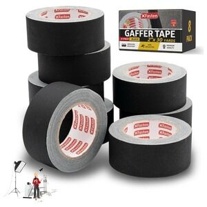 XFasten Black Gaffers Tape 2 Inch x 30 Yards Bulk - 8-Pack